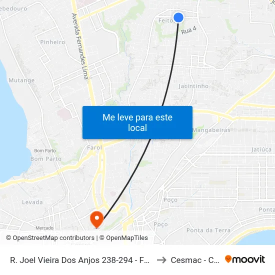 R. Joel Vieira Dos Anjos 238-294 - Feitosa Maceió - Al Brasil to Cesmac - Campus IV map