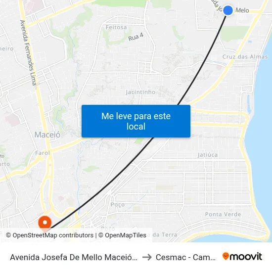 Avenida Josefa De Mello Maceió - Al Brasil to Cesmac - Campus IV map