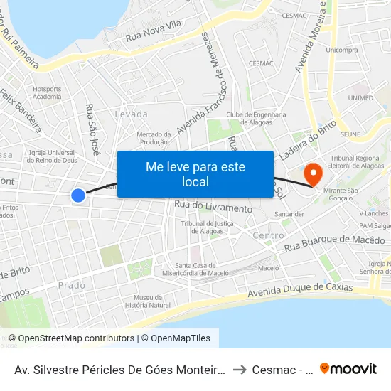 Av. Silvestre Péricles De Góes Monteiro 1207 - Levada Maceió - Al Brasil to Cesmac - Campus IV map