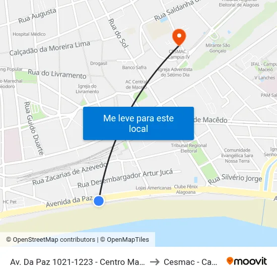 Av. Da Paz 1021-1223 - Centro Maceió - Al Brasil to Cesmac - Campus IV map