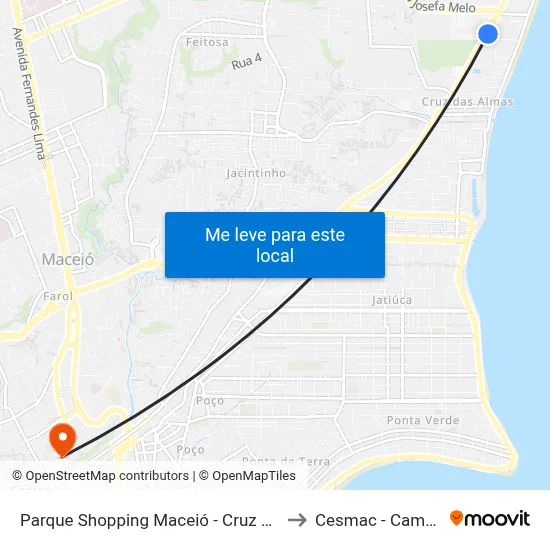 Parque Shopping Maceió - Cruz Das Almas to Cesmac - Campus IV map