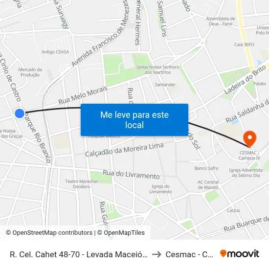 R. Cel. Cahet 48-70 - Levada Maceió - Al 57017-090 Brasil to Cesmac - Campus IV map