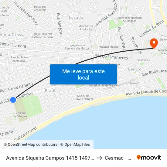 Avenida Siqueira Campos 1415-1497 - Prado Maceió - Al Brasil to Cesmac - Campus IV map