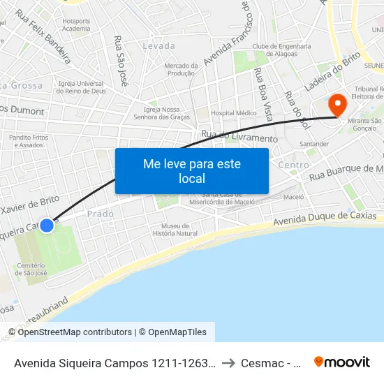 Avenida Siqueira Campos 1211-1263 - Prado Maceió - Al Brasil to Cesmac - Campus IV map