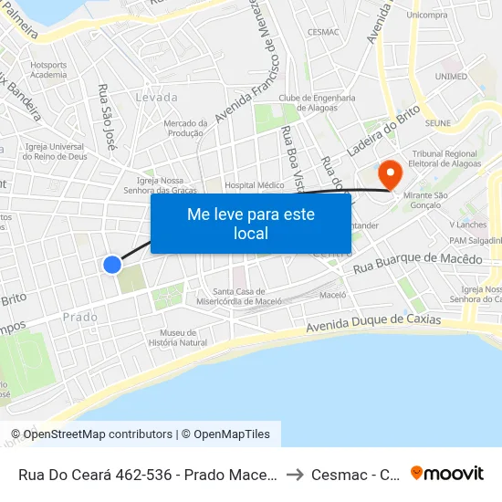 Rua Do Ceará 462-536 - Prado Maceió - Al 57010-350 Brasil to Cesmac - Campus IV map