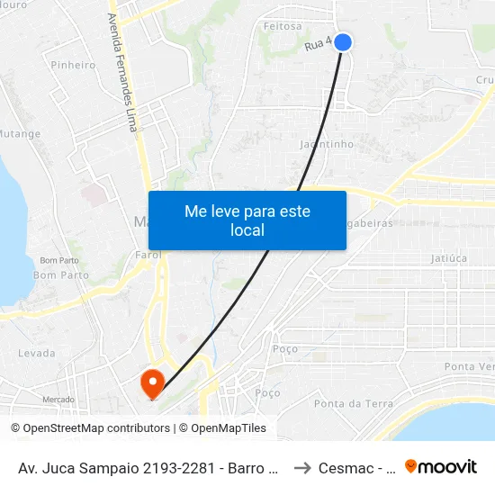 Av. Juca Sampaio 2193-2281 - Barro Duro Maceió - Al 57046-242 Brasil to Cesmac - Campus IV map