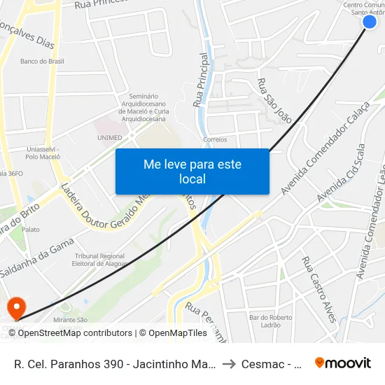 R. Cel. Paranhos 390 - Jacintinho Maceió - Al 57040-000 Brasil to Cesmac - Campus IV map