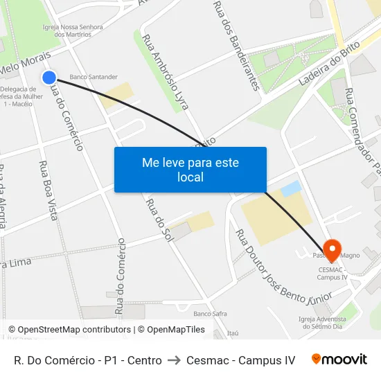 R. Do Comércio - P1 - Centro to Cesmac - Campus IV map