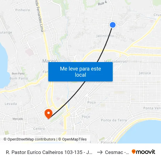 R. Pastor Euríco Calheiros 103-135 - Jacintinho Maceió - Al 57041-620 Brasil to Cesmac - Campus IV map