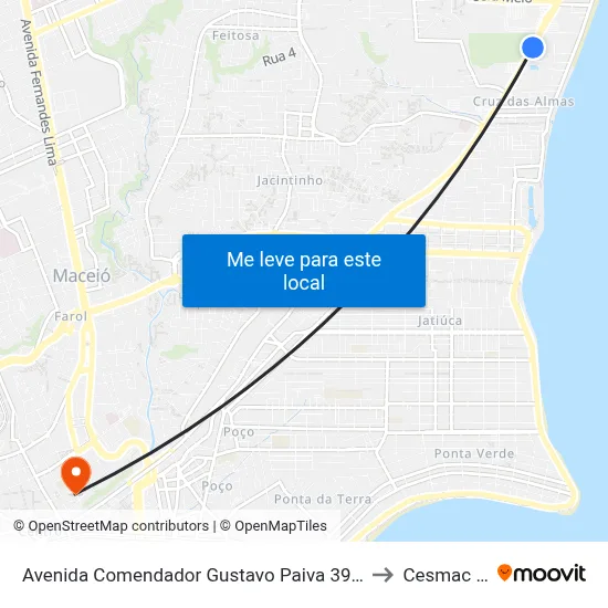 Avenida Comendador Gustavo Paiva 3985-4039 - Cruz Das Almas Maceió - Al Brasil to Cesmac - Campus IV map