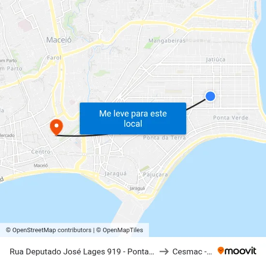 Rua Deputado José Lages 919 - Ponta Verde Maceió - Al 57035-330 Brasil to Cesmac - Campus IV map