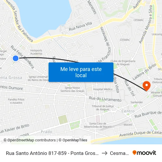Rua Santo Antônio 817-859 - Ponta Grossa Maceió - Al 57014-680 República Federativa Do Brasil to Cesmac - Campus IV map