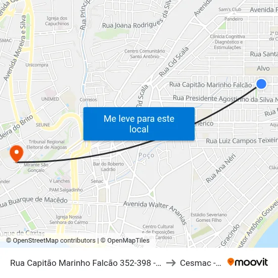 Rua Capitão Marinho Falcão 352-398 - Poço Maceió - Al 57025-260 Brasil to Cesmac - Campus IV map