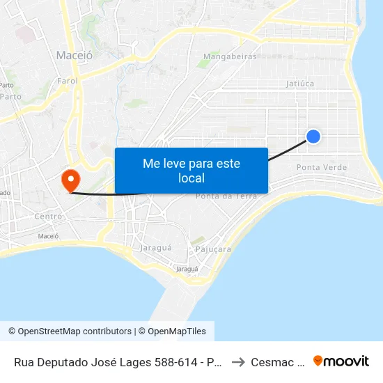 Rua Deputado José Lages 588-614 - Ponta Verde Maceió - Al 57035-330 Brasil to Cesmac - Campus IV map