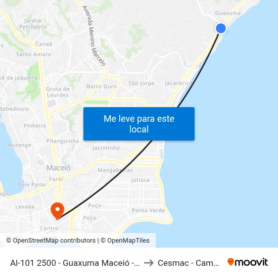 Al-101 2500 - Guaxuma Maceió - Al Brasil to Cesmac - Campus IV map