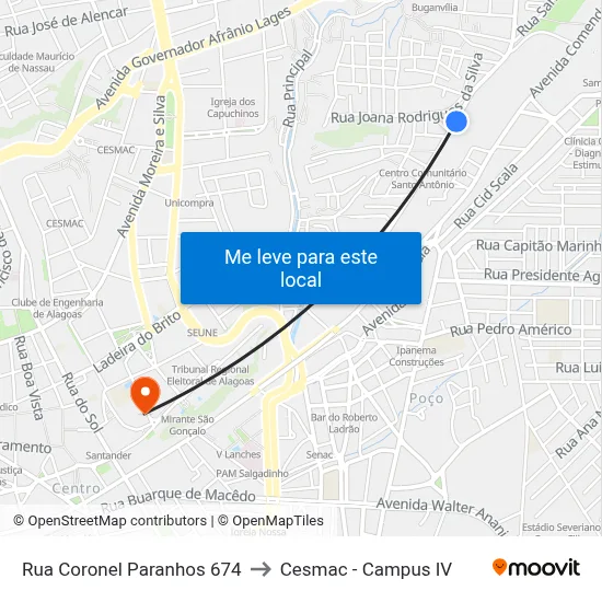 Rua Coronel Paranhos 674 to Cesmac - Campus IV map