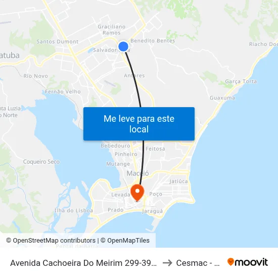 Avenida Cachoeira Do Meirim 299-395 - Antares Maceió - Al Brasil to Cesmac - Campus IV map