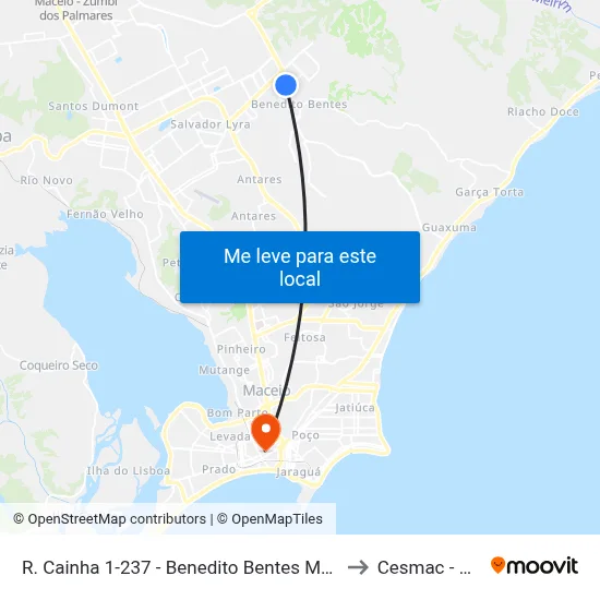 R. Cainha 1-237 - Benedito Bentes Maceió - Al 57084-560 Brasil to Cesmac - Campus IV map