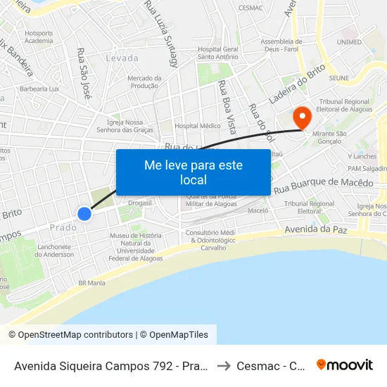 Avenida Siqueira Campos 792 - Prado Maceió - Al Brasil to Cesmac - Campus IV map