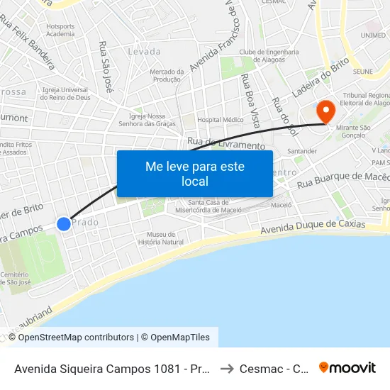 Avenida Siqueira Campos 1081 - Prado Maceió - Al Brasil to Cesmac - Campus IV map