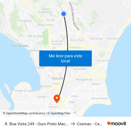 R. Boa Vista 249 - Ouro Preto Maceió - Al Brasil to Cesmac - Campus IV map