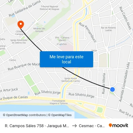 R. Campos Sáles 758 - Jaraguá Maceió - Al Brazil to Cesmac - Campus IV map