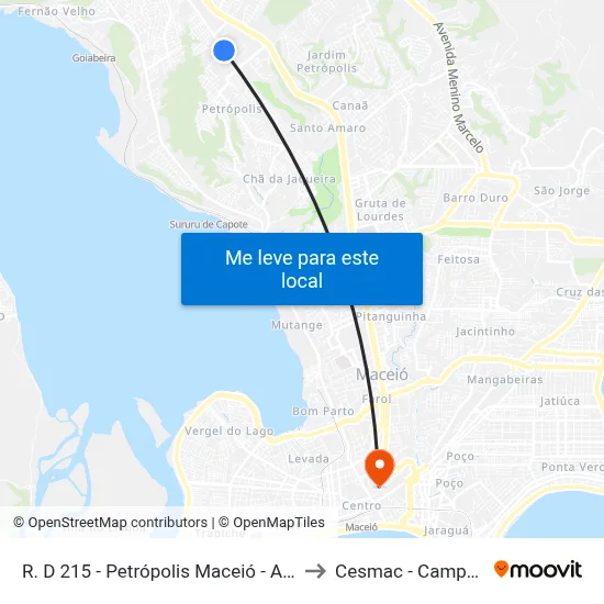 R. D 215 - Petrópolis Maceió - Al Brasil to Cesmac - Campus IV map