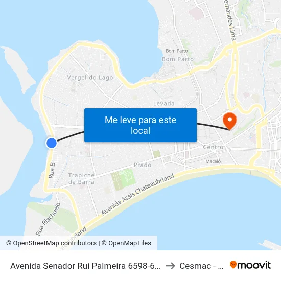 Avenida Senador Rui Palmeira 6598-6628 - Levada Maceió - Al Brasil to Cesmac - Campus IV map