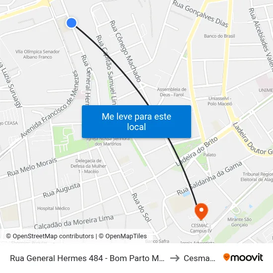 Rua General Hermes 484 - Bom Parto Maceió - Al 57017-200 República Federativa Do Brasil to Cesmac - Campus IV map