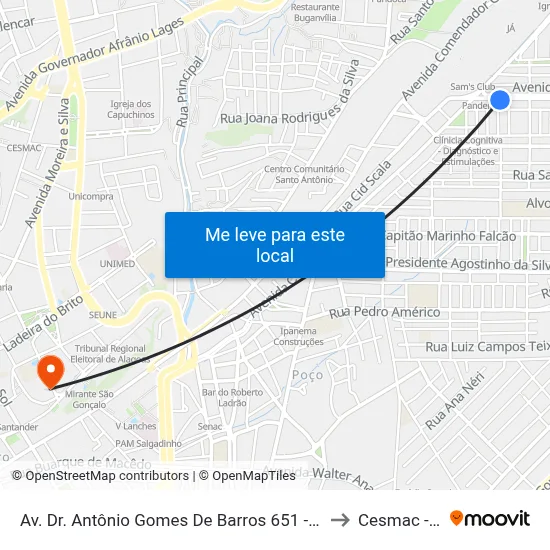 Av. Dr. Antônio Gomes De Barros 651 - Jatiúca Maceió - Al 57036-001 Brasil to Cesmac - Campus IV map