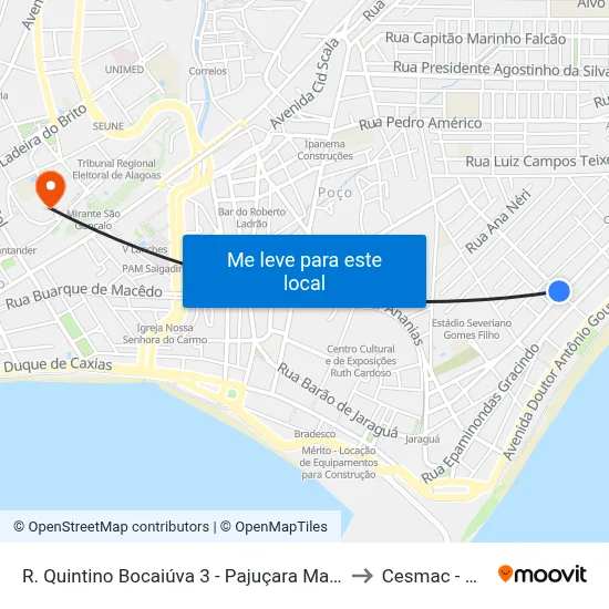 R. Quintino Bocaiúva 3 - Pajuçara Maceió - Al 57030-005 Brasil to Cesmac - Campus IV map