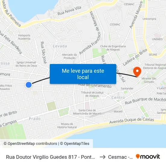 Rua Doutor Virgilio Guedes 817 - Ponta Grossa Maceió - Al 57014-220 Brasil to Cesmac - Campus IV map