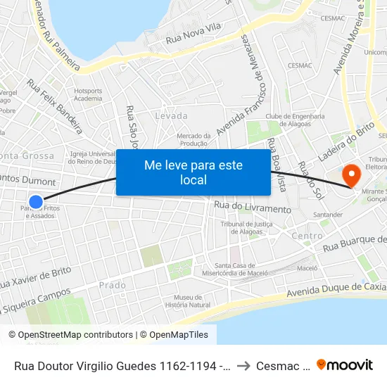Rua Doutor Virgilio Guedes 1162-1194 - Ponta Grossa Maceió - Al 57014-220 Brasil to Cesmac - Campus IV map