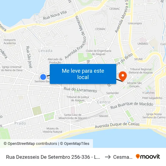 Rua Dezesseis De Setembro 256-336 - Levada Maceió - Al 57017-020 República Federativa Do Brasil to Cesmac - Campus IV map