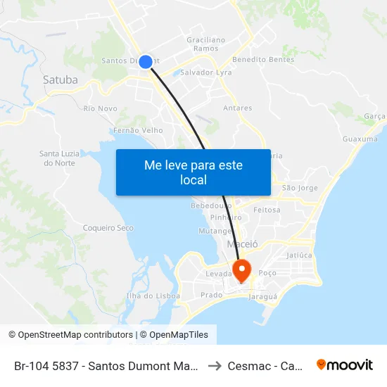 Br-104 5837 - Santos Dumont Maceió - Al Brasil to Cesmac - Campus IV map
