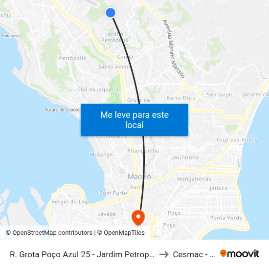 R. Grota Poço Azul 25 - Jardim Petropolis Maceió - Al 57080-635 Brazil to Cesmac - Campus IV map