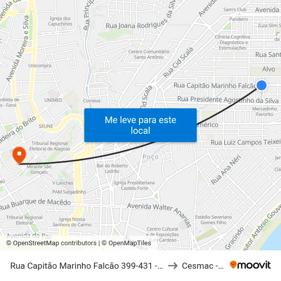 Rua Capitão Marinho Falcão 399-431 - Poço Maceió - Al 57025-260 Brasil to Cesmac - Campus IV map