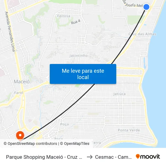 Parque Shopping Maceió - Cruz Das Almas to Cesmac - Campus IV map