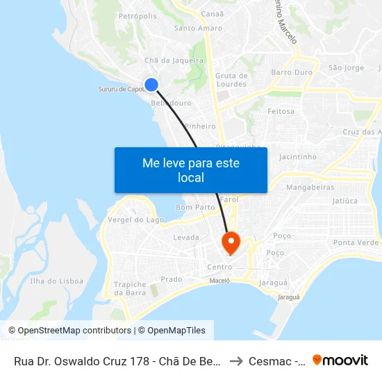Rua Dr. Oswaldo Cruz 178 - Chã De Bebedouro Maceió - Al 57018-630 Brasil to Cesmac - Campus IV map