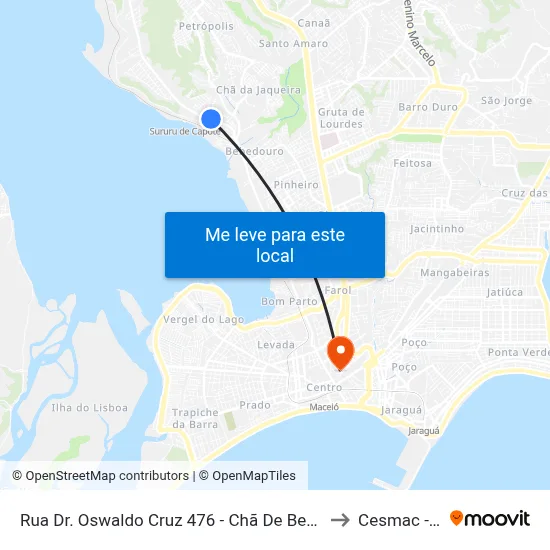 Rua Dr. Oswaldo Cruz 476 - Chã De Bebedouro Maceió - Al 57018-630 Brasil to Cesmac - Campus IV map