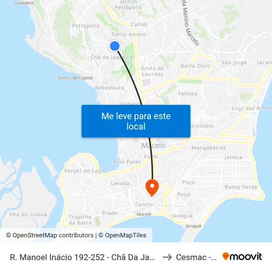 R. Manoel Inácio 192-252 - Chã Da Jaqueira Maceió - Al 57018-560 Brasil to Cesmac - Campus IV map