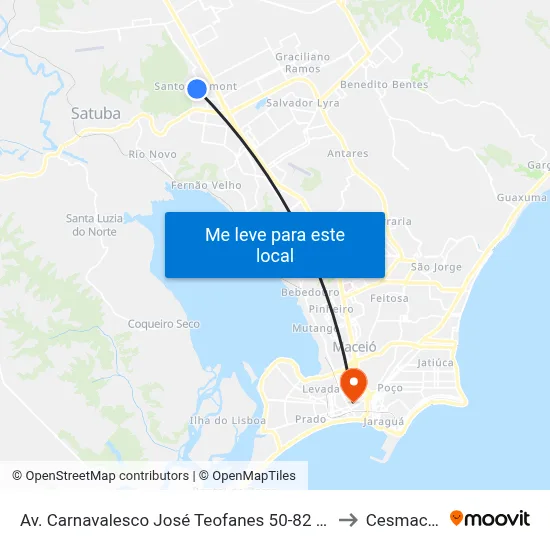 Av. Carnavalesco José Teofanes 50-82 - Santos Dumont Maceió - Al 57075-530 Brasil to Cesmac - Campus IV map