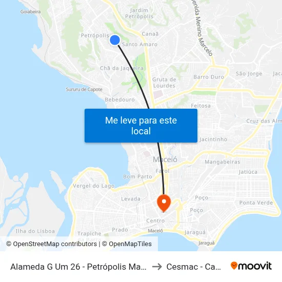 Alameda G Um 26 - Petrópolis Maceió - Al Brasil to Cesmac - Campus IV map