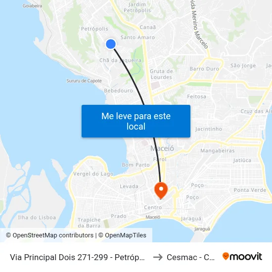 Via Principal Dois 271-299 - Petrópolis Maceió - Al Brasil to Cesmac - Campus IV map
