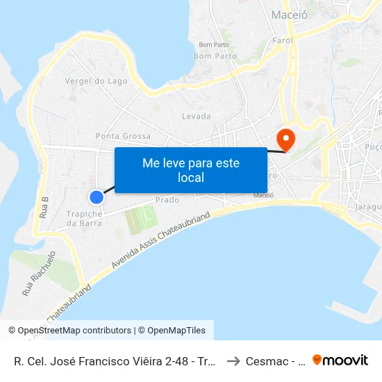 R. Cel. José Francisco Viêira 2-48 - Trapiche Da Barra Maceió - Al Brasil to Cesmac - Campus IV map