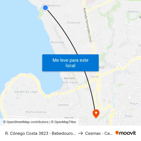 R. Cônego Costa 3823 - Bebedouro Maceió - Al Brasil to Cesmac - Campus IV map