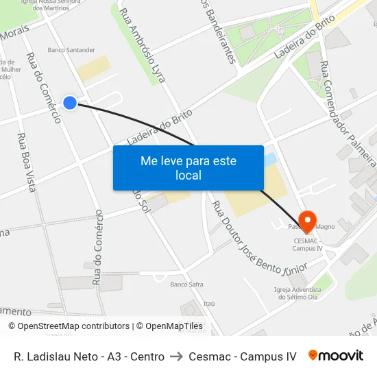 R. Ladislau Neto - A3 - Centro to Cesmac - Campus IV map