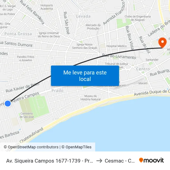 Av. Siqueira Campos 1677-1739 - Prado Maceió - Al Brasil to Cesmac - Campus IV map