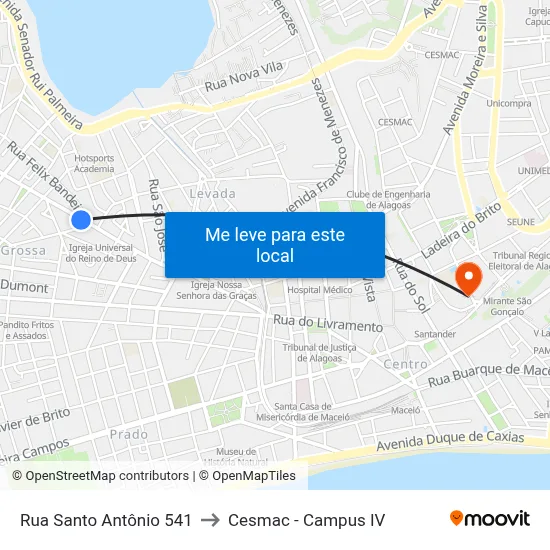 Rua Santo Antônio 541 to Cesmac - Campus IV map