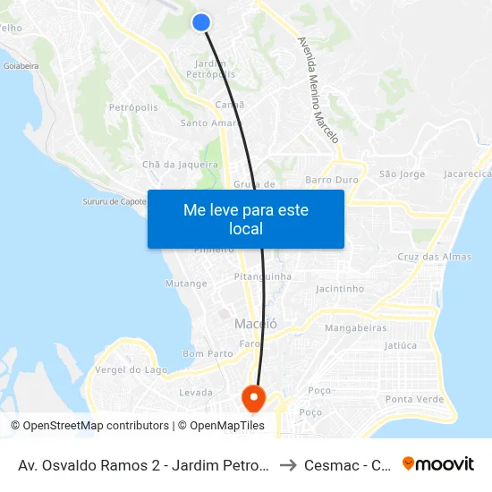 Av. Osvaldo Ramos 2 - Jardim Petropolis Maceió - Al Brazil to Cesmac - Campus IV map